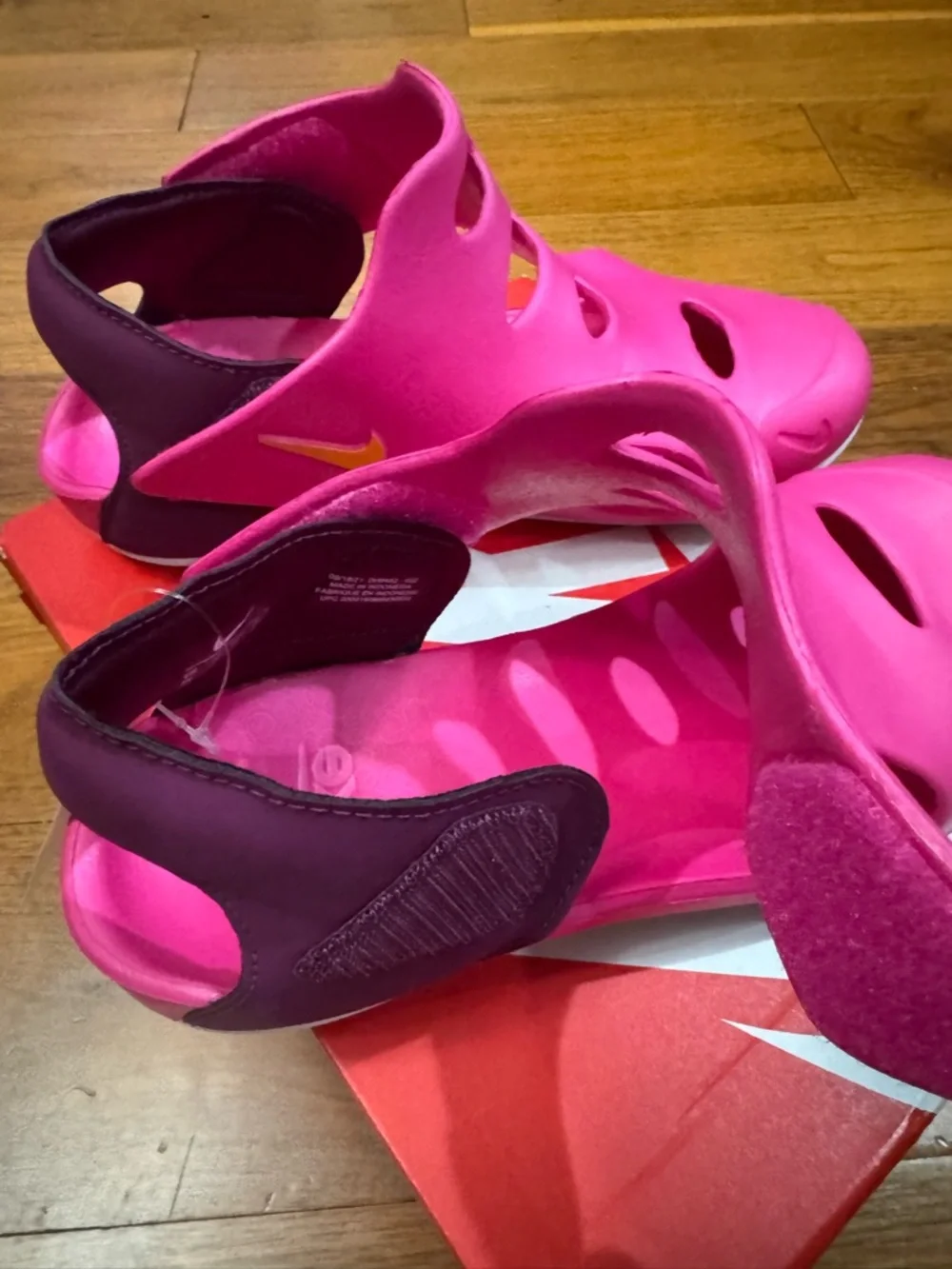 Nike Girl’s Hot Pink Slip-On Sandals with Cutout Velcro Straps